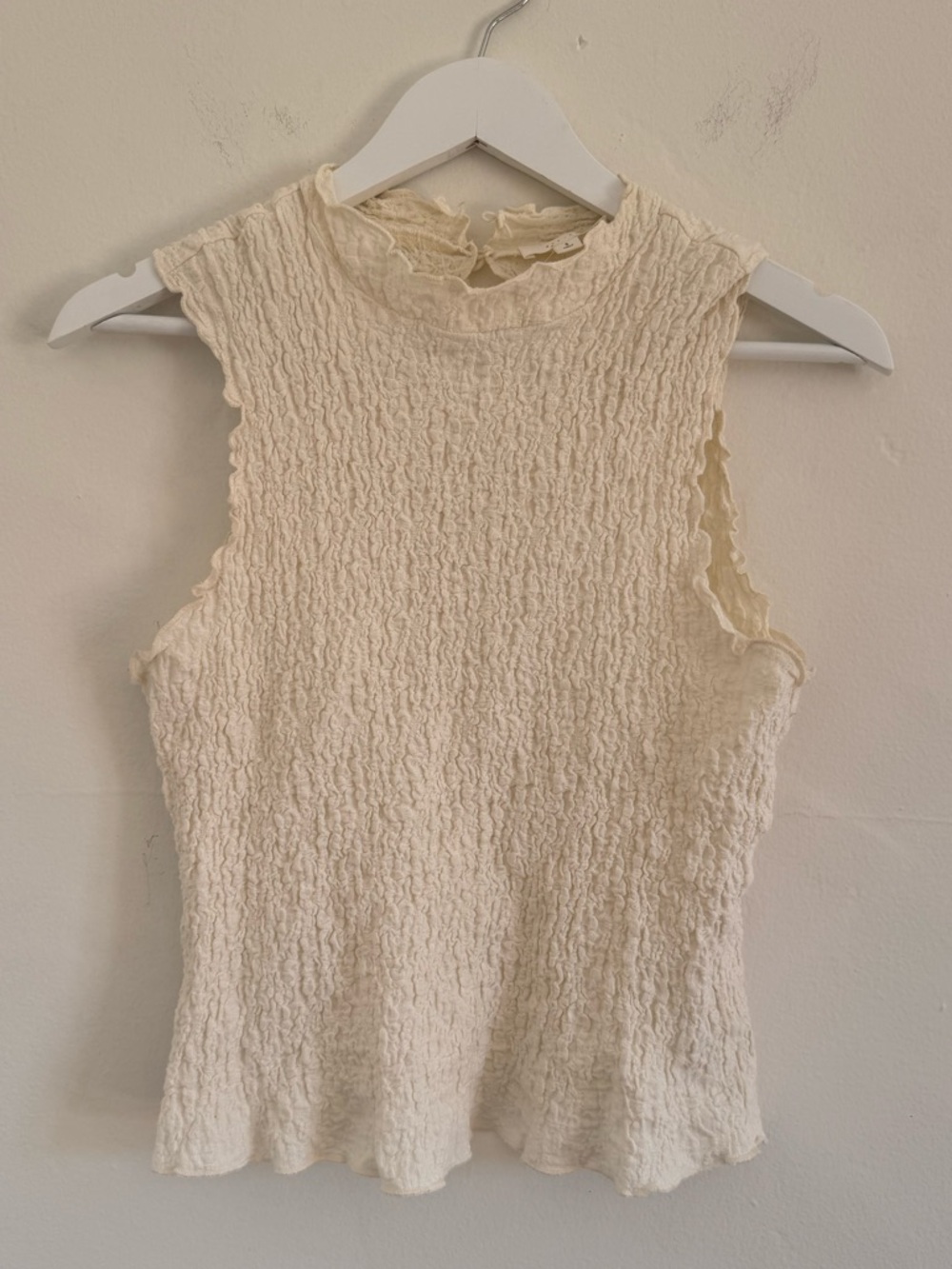 Sleeveless Cream Textured Mock Neck Top